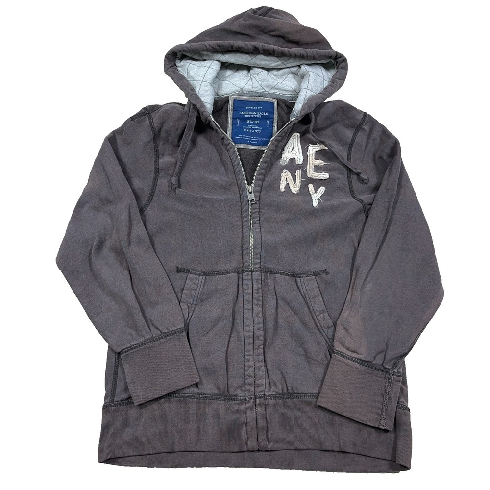 Vintage Y2K American Eagle Hoodie Women‎ XL Brown Full Zip Jacket Sun Faded Worn